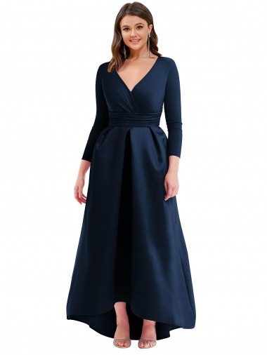 Spandex V-Neck Long Sleeves Long High Low Plus Size Evening Gown / Prom Dress / Bridesmaid Dress Kent