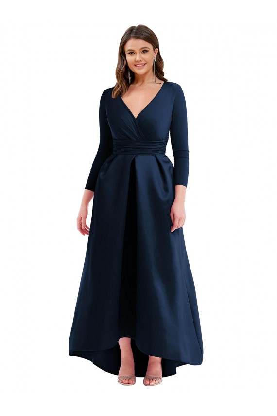 Spandex V-Neck Long Sleeves Long High Low Plus Size Evening Gown / Prom Dress / Bridesmaid Dress Kent