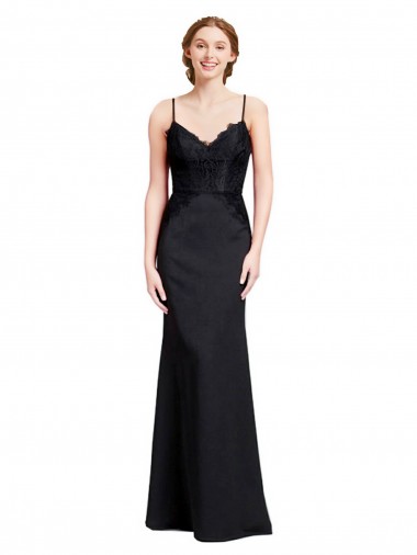 Stretch Crepe Spaghetti Straps Sleeveless Low Back Long Prom Dress / Bridesmaid Dress Kent