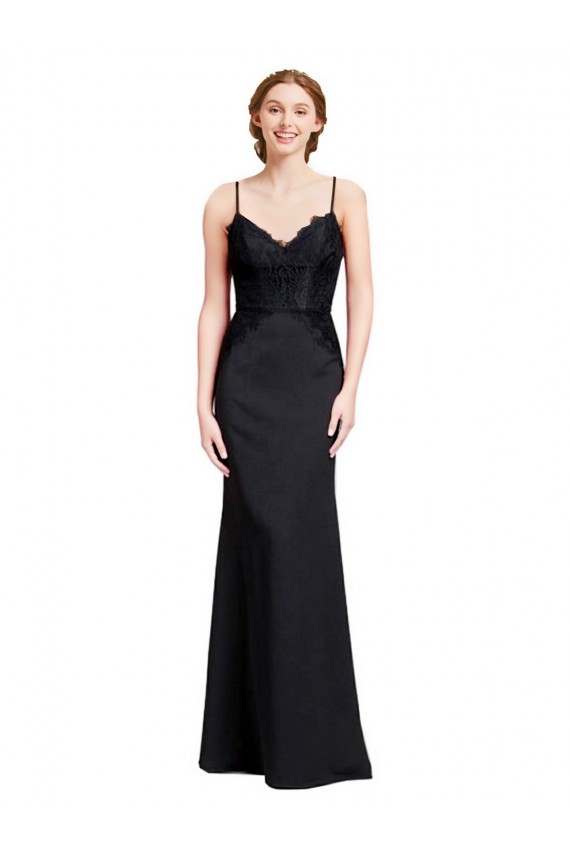 Stretch Crepe Spaghetti Straps Sleeveless Low Back Long Prom Dress / Bridesmaid Dress Kent
