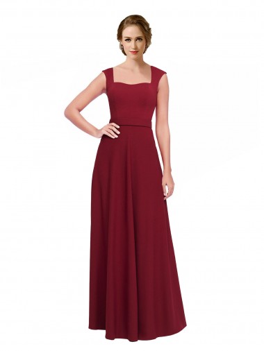 Stretch Crepe Square Neck Sleeveless Burgundy Long Prom Dress / Bridesmaid Dress Kent