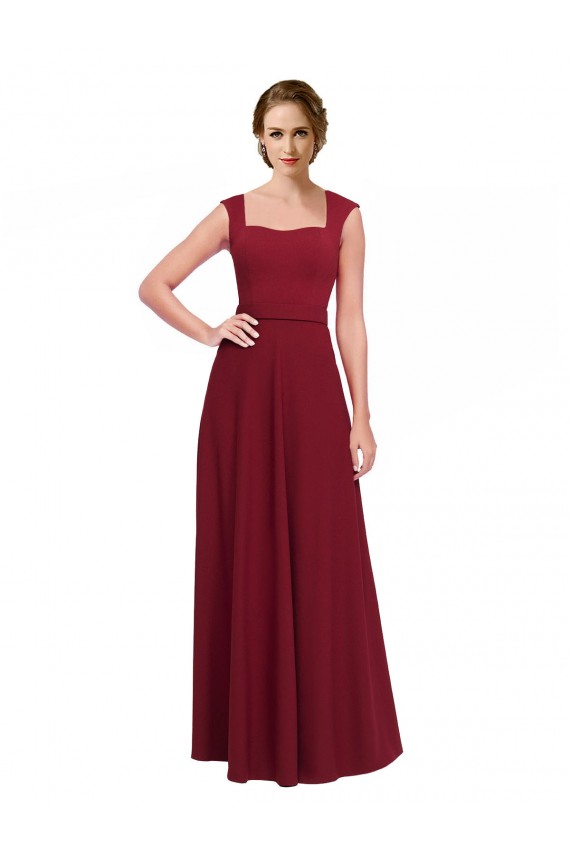 Stretch Crepe Square Neck Sleeveless Burgundy Long Prom Dress / Bridesmaid Dress Kent