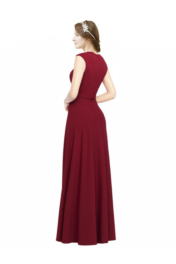 Stretch Crepe Square Neck Sleeveless Burgundy Long Prom Dress / Bridesmaid Dress Kent