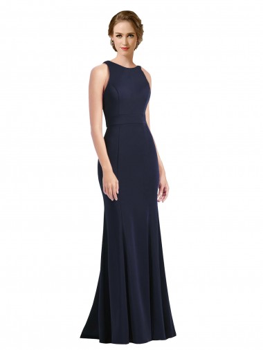 Stretch Crepe Scoop Neck Sleeveless Keyhole Back Long Black Tie Prom Dress / Bridesmaid Dress Kent