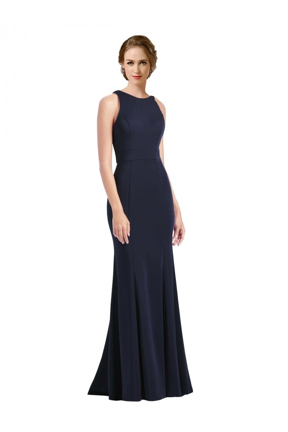 Stretch Crepe Scoop Neck Sleeveless Keyhole Back Long Black Tie Prom Dress / Bridesmaid Dress Kent