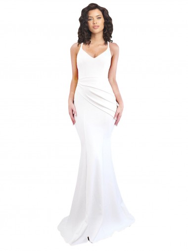 Stretch Crepe Spaghetti Straps Sleeveless Low Back Long Black Tie Evening Gown / Prom Dress / Bridesmaid Dress Kent