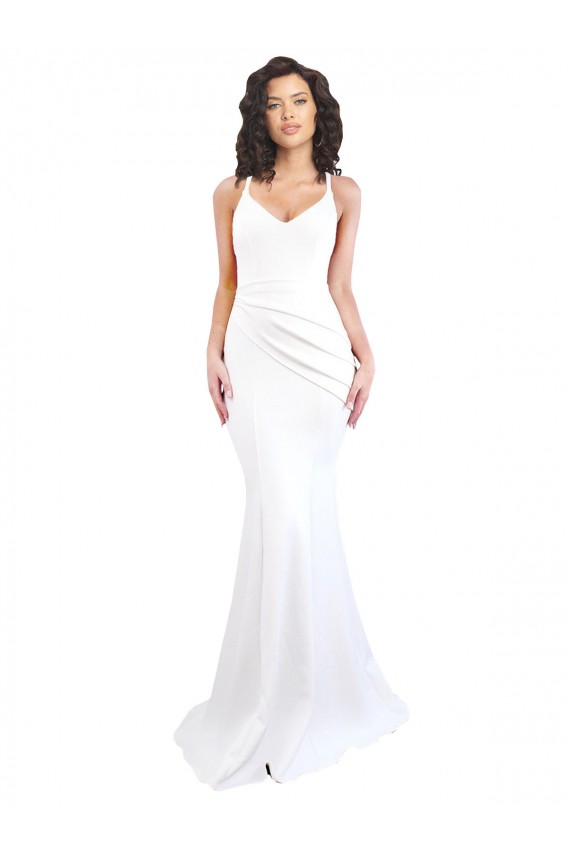 Stretch Crepe Spaghetti Straps Sleeveless Low Back Long Black Tie Evening Gown / Prom Dress / Bridesmaid Dress Kent