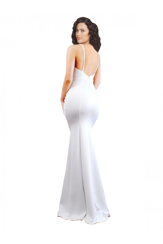 Stretch Crepe Spaghetti Straps Sleeveless Low Back Long Black Tie Evening Gown / Prom Dress / Bridesmaid Dress Kent