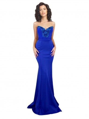 Stretch Crepe Sweetheart Sleeveless Low Back Royal Blue Long Formal Evening Gown / Prom Dress / Bridesmaid Dress Kent
