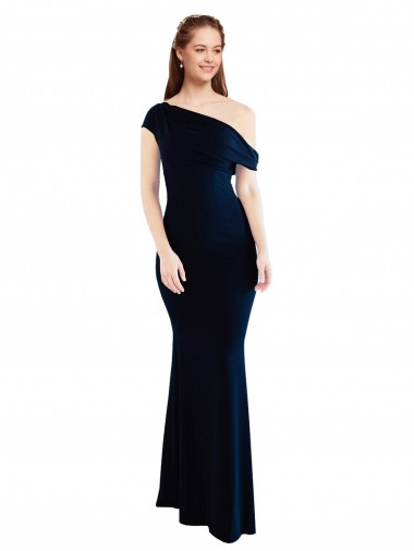 Stretch Crepe One Shoulder Sleeveless Dark Navy Long Formal Evening Gown / Prom Dress / Bridesmaid Dress Kent