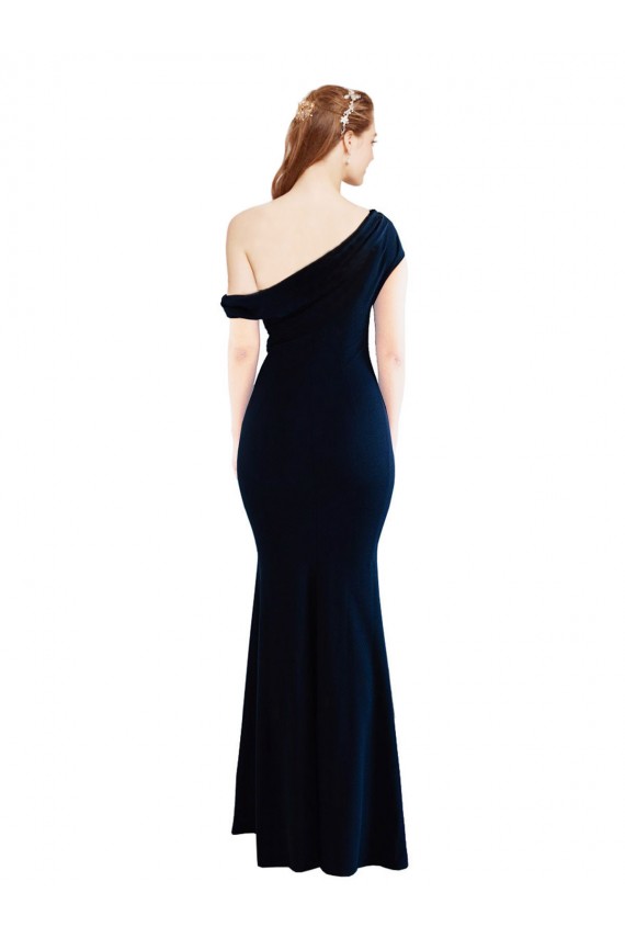 Stretch Crepe One Shoulder Sleeveless Dark Navy Long Formal Evening Gown / Prom Dress / Bridesmaid Dress Kent