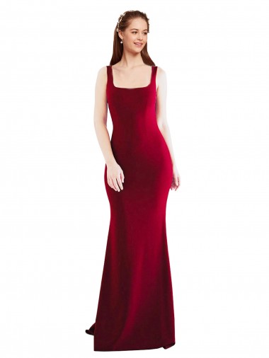Stretch Crepe Square Neck Sleeveless Burgundy Long Formal Evening Gown / Prom Dress / Bridesmaid Dress Kent