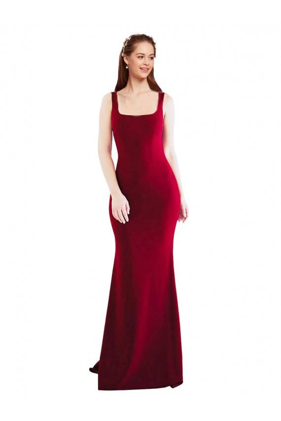 Stretch Crepe Square Neck Sleeveless Burgundy Long Formal Evening Gown / Prom Dress / Bridesmaid Dress Kent