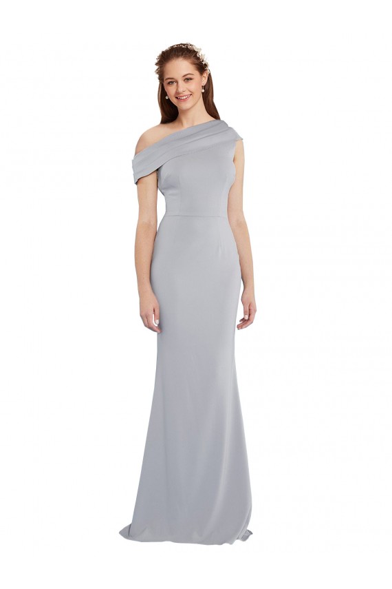 Stretch Crepe One Shoulder Sleeveless Grey Long Formal Dress / Bridesmaid Dress Kent