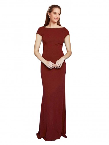 Stretch Crepe Round Neck Cap Sleeves Keyhole Back Long Formal Evening Gown / Prom Dress / Bridesmaid Dress Kent