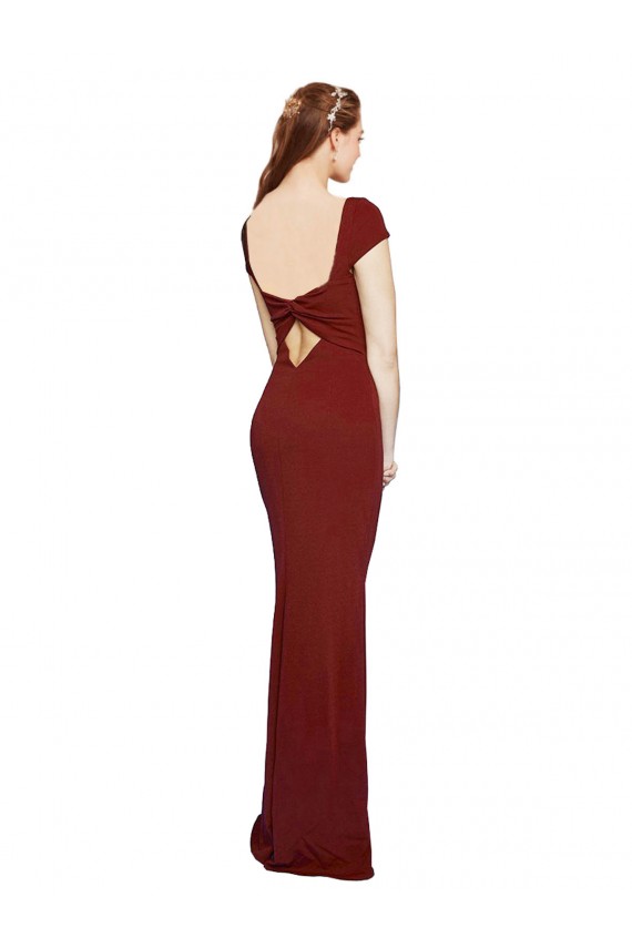Stretch Crepe Round Neck Cap Sleeves Keyhole Back Long Formal Evening Gown / Prom Dress / Bridesmaid Dress Kent