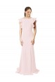 Stretch Crepe Jewel Neck Ruffle Sleeves V-Back Sweep Train Black Tie Prom Dress / Bridesmaid Dress Kent