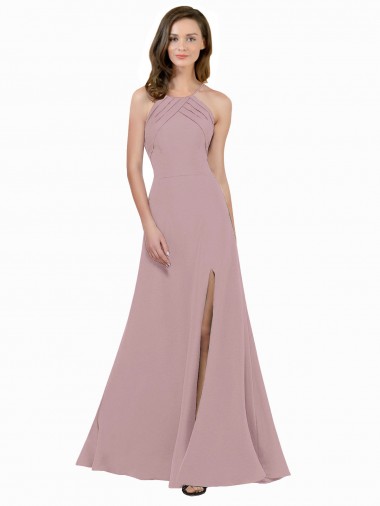 Stretch Crepe Jewel Neck Sleeveless Keyhole Back Long Prom Dress / Bridesmaid Dress Kent