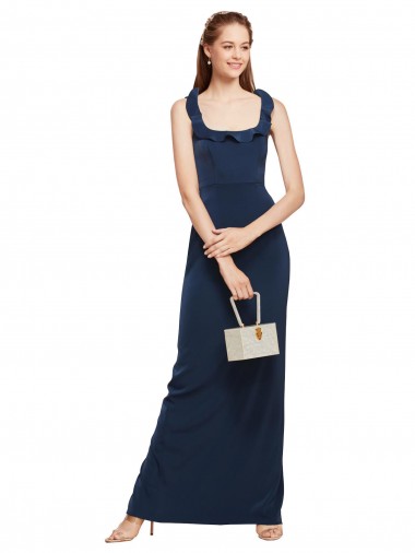 Stretch Crepe Scoop Neck Sleeveless Low Back Dark Navy Long Formal Evening Gown / Prom Dress / Bridesmaid Dress Kent