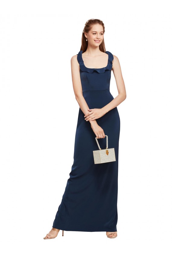 Stretch Crepe Scoop Neck Sleeveless Low Back Dark Navy Long Formal Evening Gown / Prom Dress / Bridesmaid Dress Kent