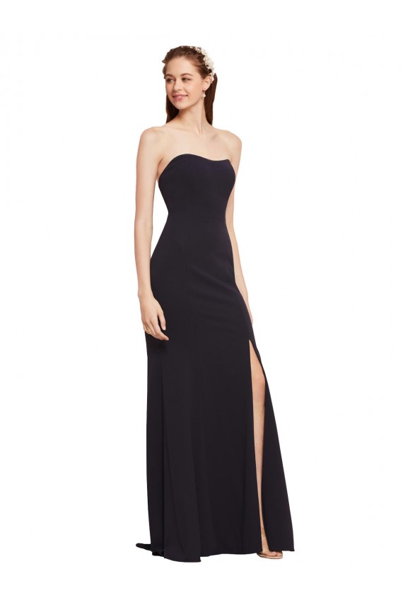 Stretch Crepe Strapless Sleeveless Low Back Dark Navy Long Formal Evening Gown / Prom Dress / Bridesmaid Dress Kent