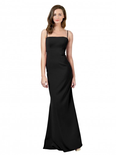 Stretch Crepe Spaghetti Straps Sleeveless Low Back Black Long Formal Evening Gown / Prom Dress / Bridesmaid Dress Kent