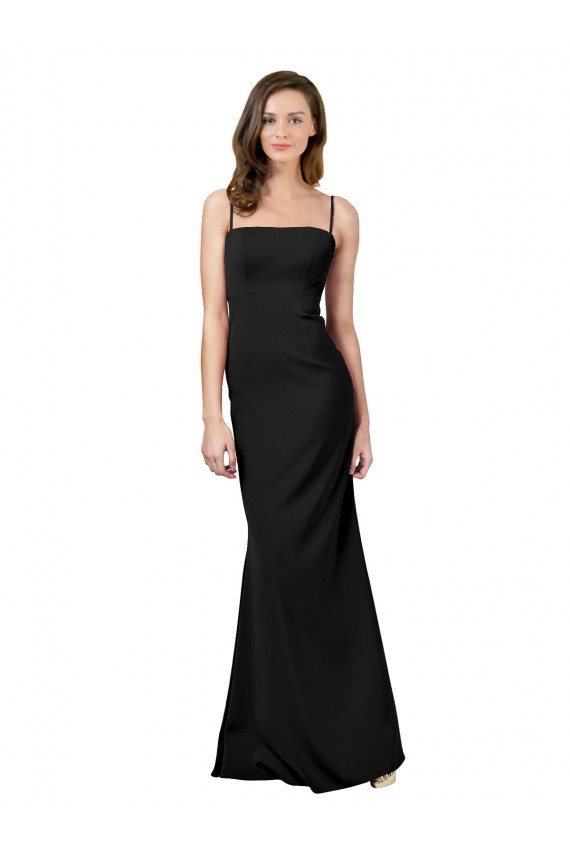 Stretch Crepe Spaghetti Straps Sleeveless Low Back Black Long Formal Evening Gown / Prom Dress / Bridesmaid Dress Kent
