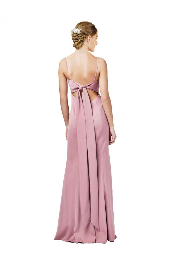 Stretch Crepe Spaghetti Straps Sleeveless Low Back Black Long Formal Evening Gown / Prom Dress / Bridesmaid Dress Kent