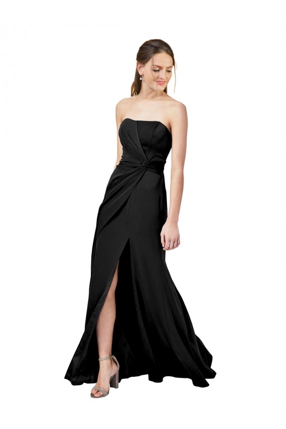 Stretch Crepe Strapless Sleeveless Low Back Black Long Formal Dress / Bridesmaid Dress Kent