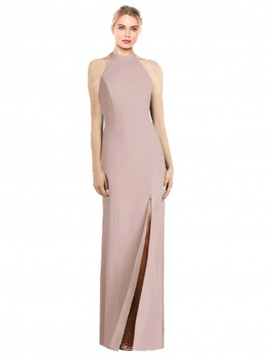Stretch Crepe Halter Neck Sleeveless Open Back Long Semi Formal Evening Dress / Bridesmaid Dress Kent