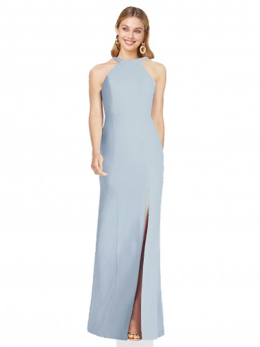 Stretch Crepe Halter Neck Sleeveless Open Back Light Sky Blue Long Formal Evening Gown / Bridesmaid Dress Kent