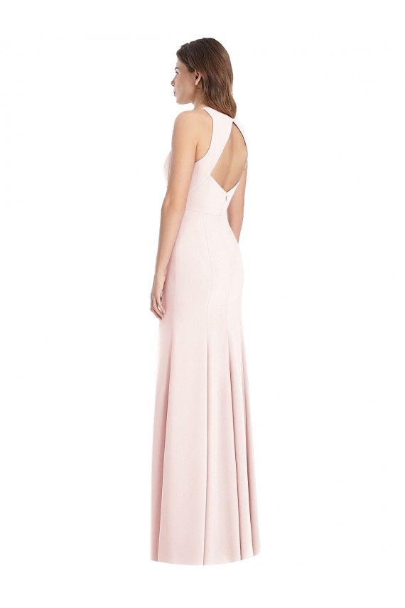 Stretch Crepe Bateau Neck Sleeveless Open Back Pink Long Semi Formal Evening Dress / Prom Dress / Bridesmaid Dress Kent