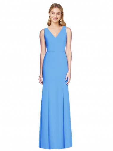 Stretch Crepe V-Neck Sleeveless Keyhole Back Peacock Blue Long Semi Formal Evening Dress / Prom Dress / Bridesmaid Dress Kent