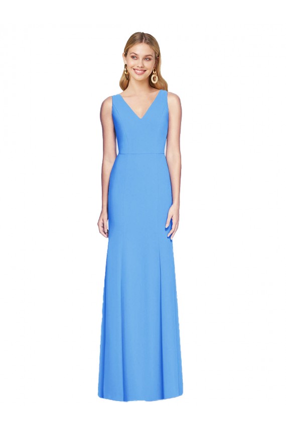 Stretch Crepe V-Neck Sleeveless Keyhole Back Peacock Blue Long Semi Formal Evening Dress / Prom Dress / Bridesmaid Dress Kent