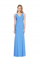 Stretch Crepe V-Neck Sleeveless Keyhole Back Peacock Blue Long Semi Formal Evening Dress / Prom Dress / Bridesmaid Dress Kent