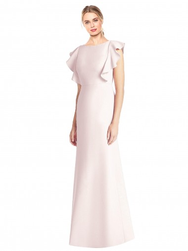 Stretch Crepe Bateau Neck Cap Sleeves Open Back Long Formal Dress / Bridesmaid Dress Kent