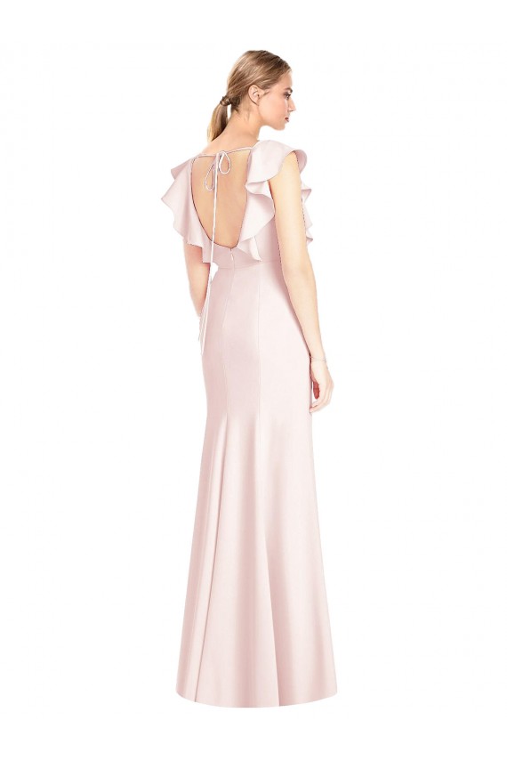 Stretch Crepe Bateau Neck Cap Sleeves Open Back Long Formal Dress / Bridesmaid Dress Kent