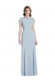 Stretch Crepe Bateau Neck Cap Sleeves Open Back Light Sky Blue Long Formal Dress / Bridesmaid Dress Kent