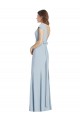 Stretch Crepe Bateau Neck Cap Sleeves Open Back Light Sky Blue Long Formal Dress / Bridesmaid Dress Kent