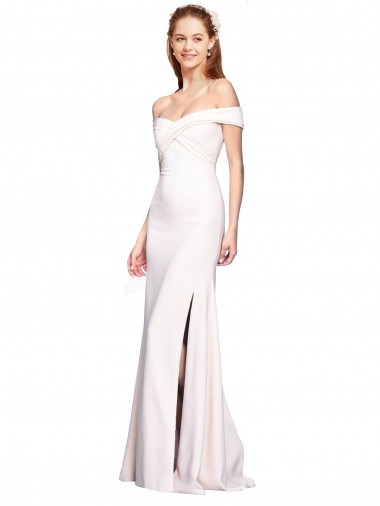 Stretch Crepe Off the Shoulder Sleeveless White Long Formal Dress / Bridesmaid Dress Kent