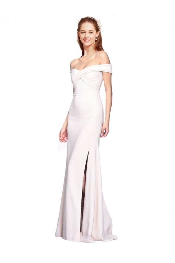 Stretch Crepe Off the Shoulder Sleeveless White Long Formal Dress / Bridesmaid Dress Kent
