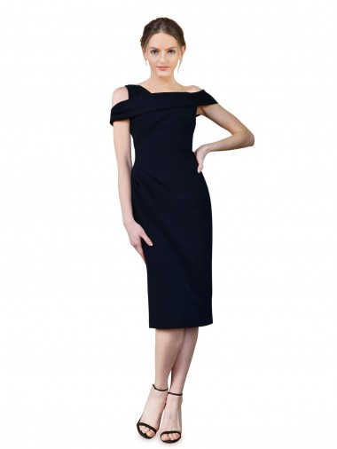 Stretch Crepe Off the Shoulder Sleeveless Dark Navy Cocktail Length Formal Evening Gown / Prom Dress / Bridesmaid Dress Kent