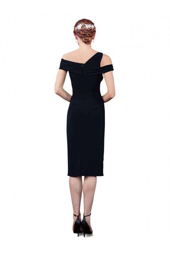 Stretch Crepe Off the Shoulder Sleeveless Dark Navy Cocktail Length Formal Evening Gown / Prom Dress / Bridesmaid Dress Kent