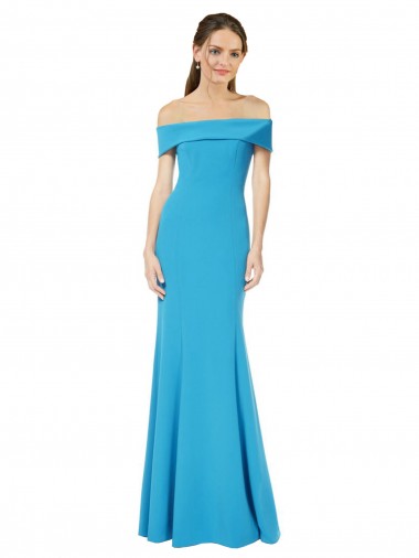 Stretch Crepe Off the Shoulder Sleeveless Peacock Blue Long Formal Dress / Bridesmaid Dress Kent