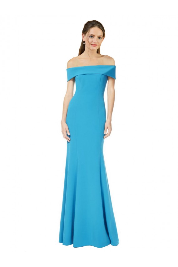 Stretch Crepe Off the Shoulder Sleeveless Peacock Blue Long Formal Dress / Bridesmaid Dress Kent