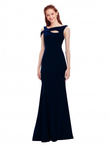 Stretch Crepe Off the Shoulder Sleeveless Dark Navy Long Formal Evening Gown / Prom Dress / Bridesmaid Dress Kent
