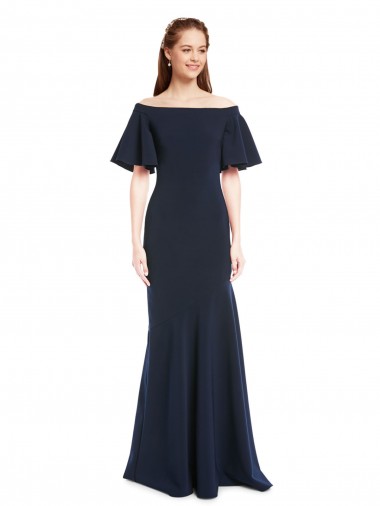 Stretch Crepe Off the Shoulder Short Sleeves Long Bridesmaid Dress / Formal Dress Kent