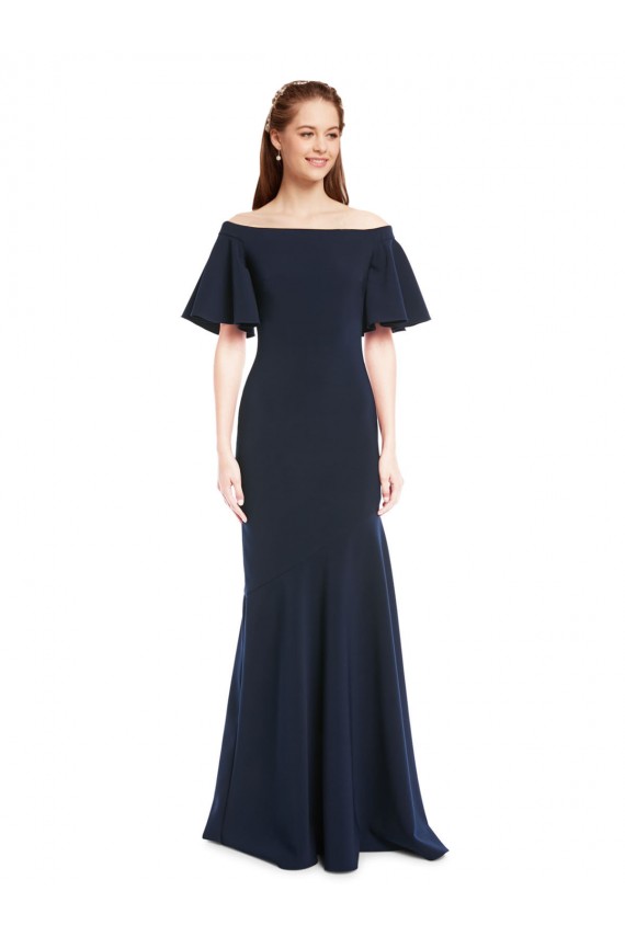 Stretch Crepe Off the Shoulder Short Sleeves Long Bridesmaid Dress / Formal Dress Kent