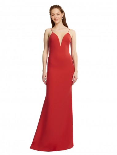 Stretch Crepe Spaghetti Straps Sleeveless Open Back Long Formal Evening Gown / Prom Dress / Bridesmaid Dress Kent