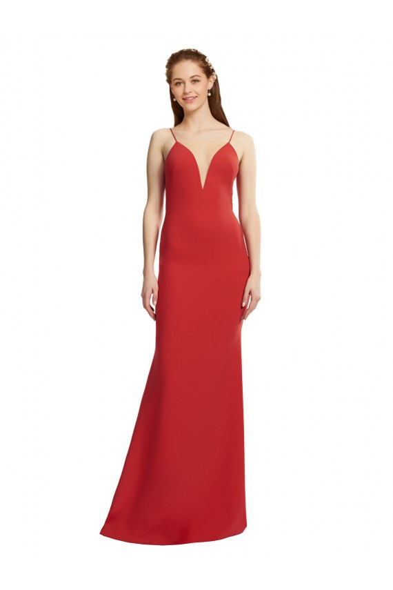 Stretch Crepe Spaghetti Straps Sleeveless Open Back Long Formal Evening Gown / Prom Dress / Bridesmaid Dress Kent